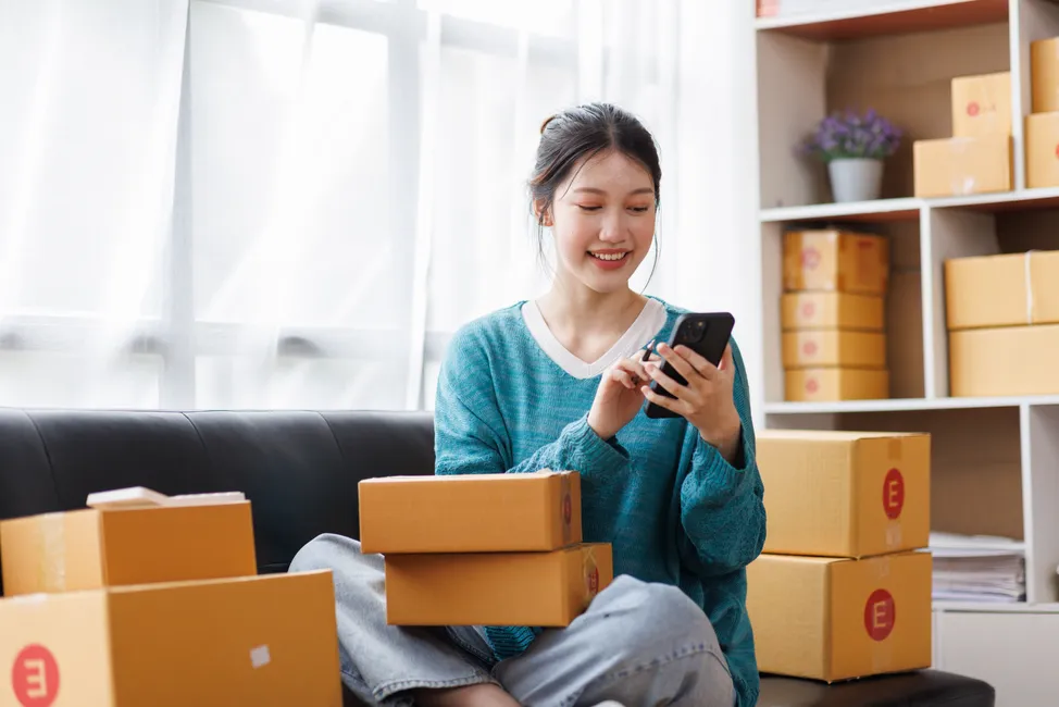 Happy customer purchasing on e-commerce